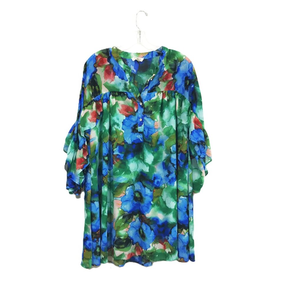 Umgee Ruffle Sleeve Floral Dress Flowy Tunic Summer Dress Women M